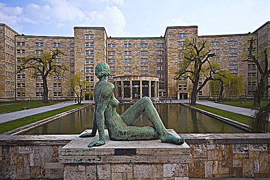 雕塑,水塘,正面,歌德,大学,法兰克福,德国