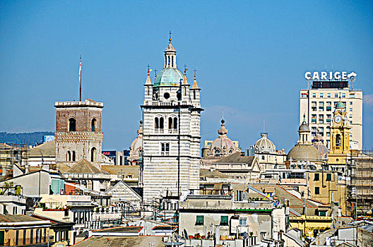 风景,全景,举起,老,城镇,大教堂,热那亚,利古里亚,意大利,欧洲