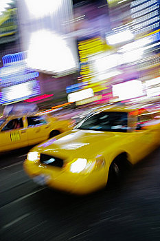 黄色,出租车,时代广场,纽约,夜晚