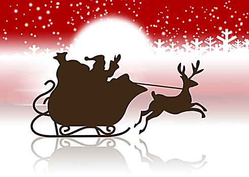剪影,圣诞老人,雪撬,驯鹿