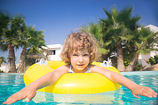 高兴,孩子,玩,游泳池,夏天,假期,概念