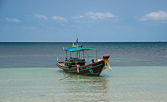 彩色,长尾船,蓝绿色海水,龟岛,海湾,泰国,亚洲
