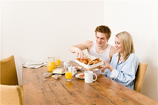 早餐,幸福伴侣,享受,浪漫,早晨