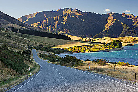 湖,道路,奥塔哥,南岛,新西兰