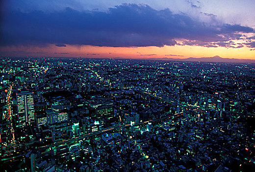 俯视,风景,东京,城市,夜晚,日本,亚洲