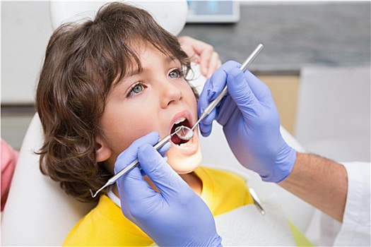 儿科,牙医,检查,小男孩,牙齿,椅子