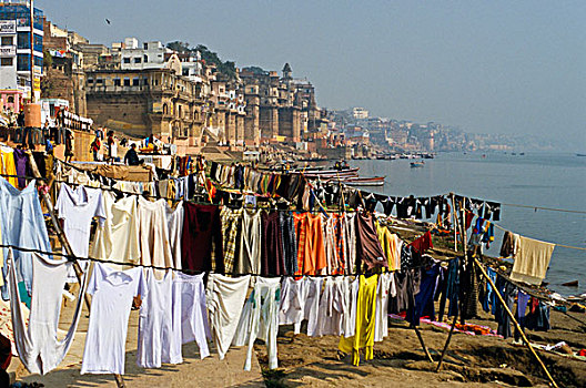 洗衣服,堤岸,河,恒河,户外,瓦腊纳西,洗,男人,北方邦,印度,亚洲