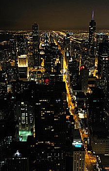 夜景,塔,2009年,川普大厦,阿奥中心,两个,谨慎的,广场,芝加哥,伊利诺斯,美国