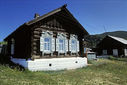 俄罗斯,房子,贝加尔湖,西伯利亚