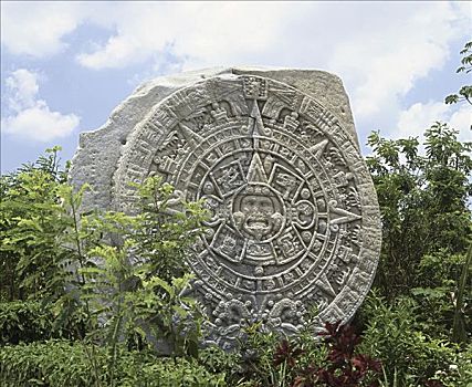 阿芝台克,太阳,石头,仿制,科祖梅尔,考古,公园,墨西哥