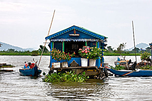 漂浮,房子,树液,柬埔寨,东南亚,亚洲