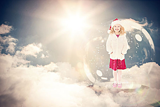 合成效果,图像,喜庆,孩子,雪中,球体,天空
