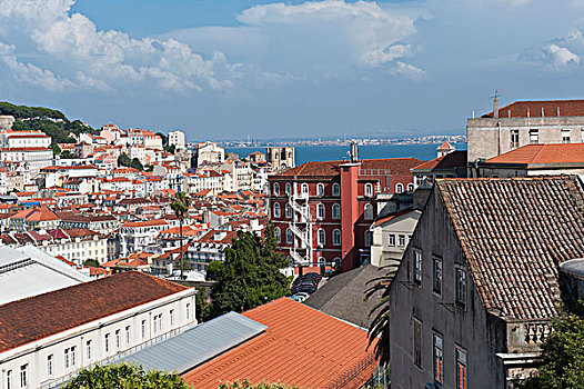俯视,上方,阿尔法马区,地区,里斯本,葡萄牙,欧洲