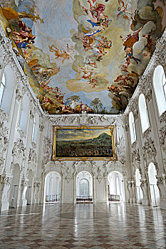 天花板,描绘,大厅,一层,城堡,施莱斯海姆宫,宫殿,乌伯施莱斯海姆,靠近,慕尼黑,上巴伐利亚,巴伐利亚,德国,欧洲