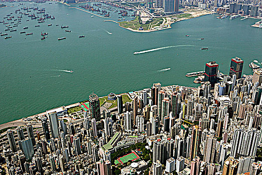 航拍,远眺,上环,维多利亚港,香港