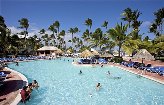 游客,游泳池,绿洲,度假胜地,蓬塔卡纳,多米尼加共和国,加勒比海