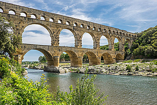 法国,尼姆,加尔桥,古老,罗马水道,桥,河,石灰石,广告