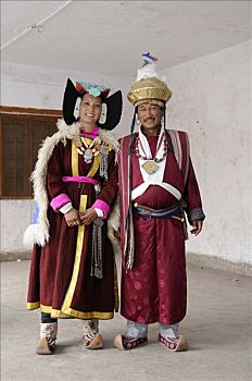拉达克地区,伴侣,穿,传统服装,北印度,喜马拉雅山,亚洲