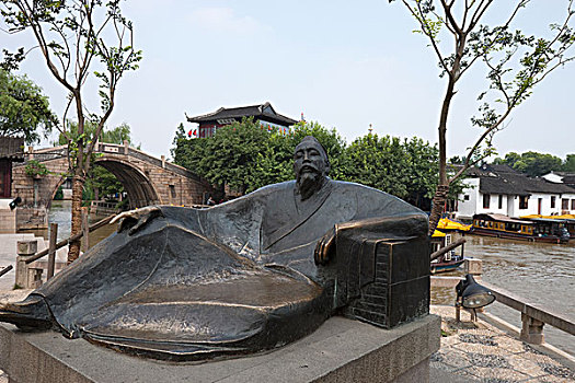 雕塑,诗人,枫树,桥,大门,铁门,苏州,江苏,中国