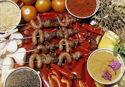 肉,香肠,调味品,姜,红辣椒,胡椒,摩洛哥