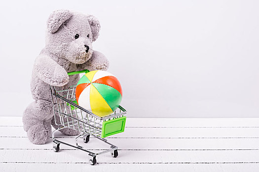 小,购物车,泰迪熊,概念,出售,玩具,孩子