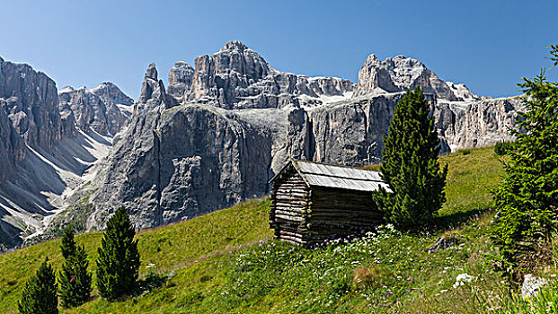 阿尔卑斯小屋,背景,白云岩,南蒂罗尔,意大利,欧洲