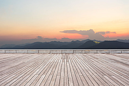 空,木地板,绿色,山,黎明