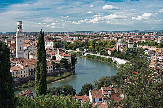 维罗纳,旁侧,河,教堂,圣乔治奥,右边,大教堂,左边,省,威尼托,意大利,欧洲