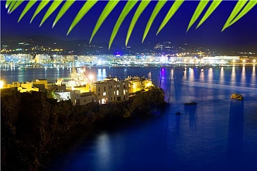 伊比萨岛,城镇,港口,蓝色海洋,景观灯