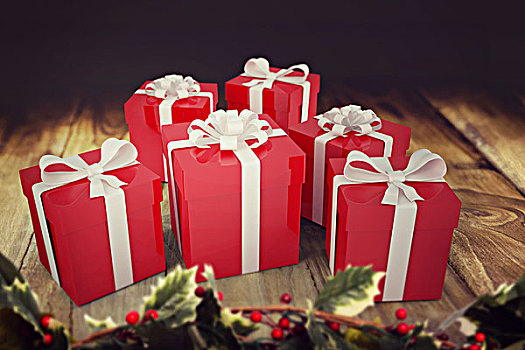 选择,圣诞礼物,带,木质背景