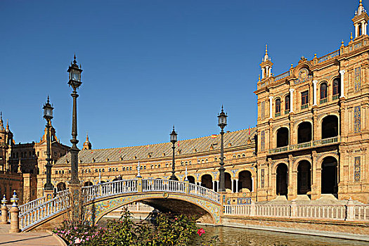 桥,上方,水系,西班牙广场,塞维利亚,安达卢西亚,西班牙