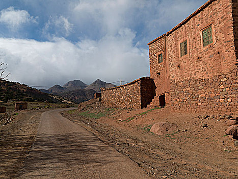 房子,道路,乡村,阿特拉斯山脉,摩洛哥