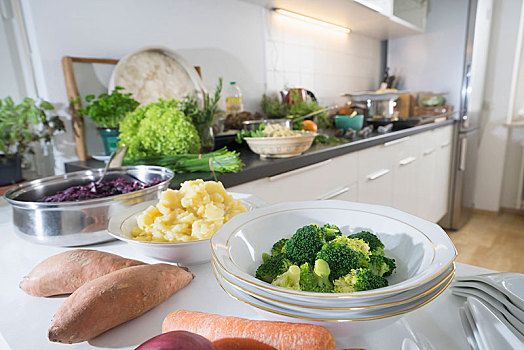 蔬菜,碗,厨房操作台