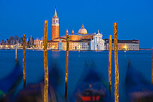小船,教堂,圣乔治,远景,夜晚,威尼斯,意大利