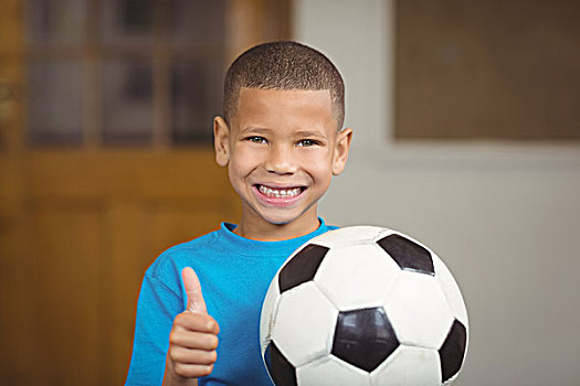 微笑,学生,拿着,足球,竖大拇指,头像,教室