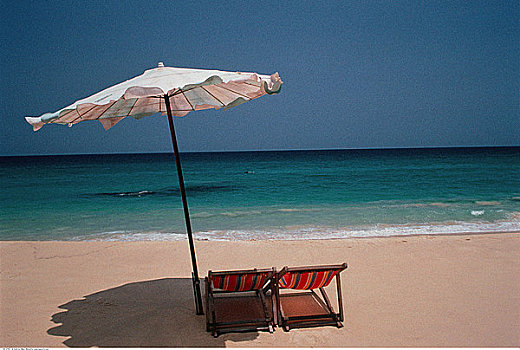 伞,椅子,海滩,泰国