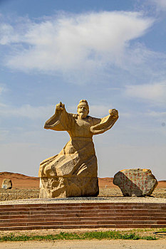 中国甘肃敦煌阳关诗人王维雕像