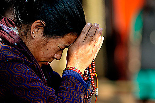女人,信念,时间,斯瓦扬布纳特佛塔,加德满都,尼泊尔