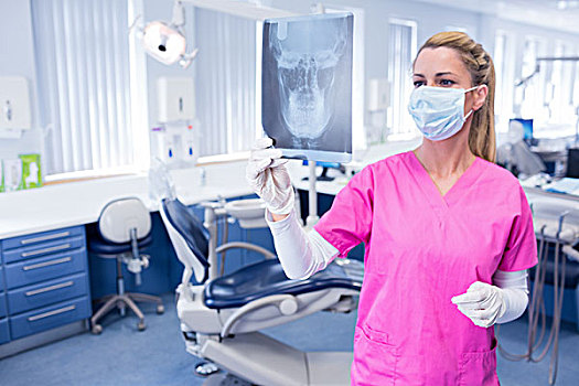 牙医,手术口罩,看,x光
