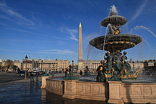 喷泉,埃及,方尖塔,巴黎,法国,欧洲