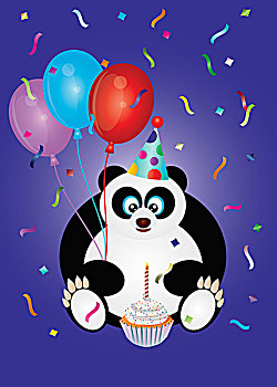 生日快乐,熊猫,插画