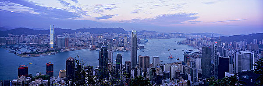 城市,顶峰,黄昏,香港