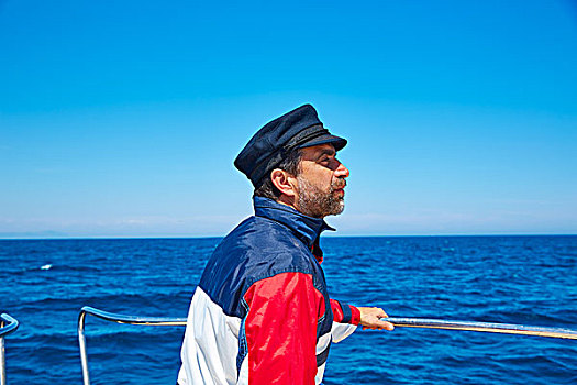 胡须,水手,男人,航行,海洋,船,船长,帽,看,地平线
