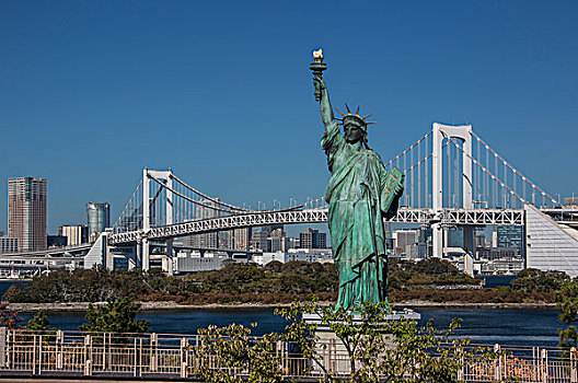 日本,东京,城市,台场,地区,彩虹桥,自由女神像