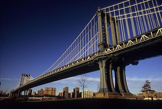 仰视,桥,建筑,背景,曼哈顿大桥,布鲁克林,纽约,美国