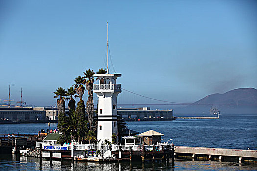 灯塔,渔人码头,渔船,哥拉德利广场,蓝天,北美洲,美国,加利福尼亚州,旧金山,风景,全景,文化,景点,旅游
