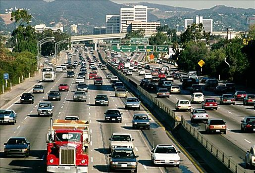 交通,洛杉矶,公路,写字楼,背景