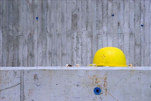 黄色,安全帽,混凝土墙,德国,欧洲