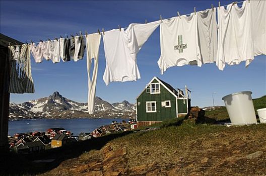 晾衣绳,乡村,奥斯卡,峡湾,东方,格陵兰