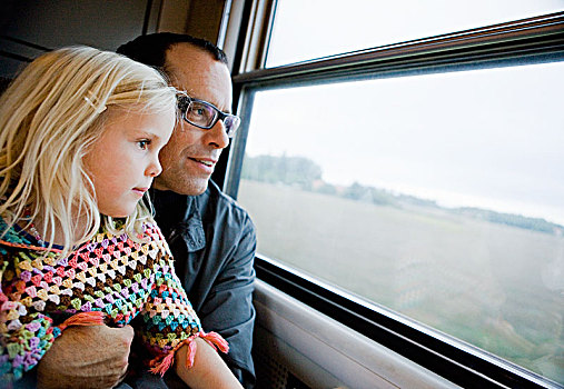 父亲,女儿,旅行,高速列车